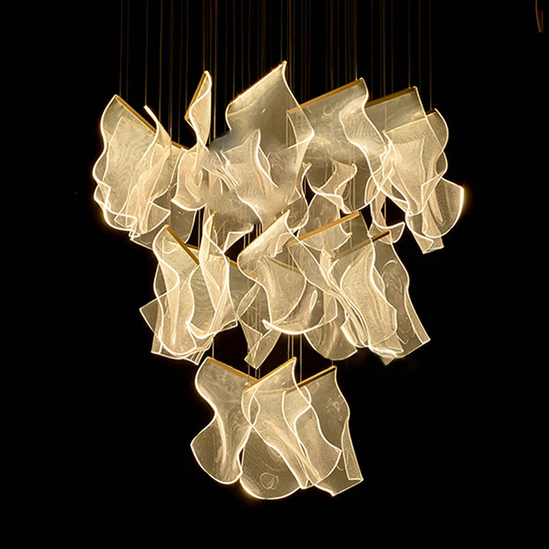 Light Guide LED Modern Chandelier living room decor lighting Duplex Rotating Stairs Pendant Lamp Dining room Hanging Lights