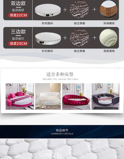 Cozy Spring Round Mattresses Hard Foldable Folding Queen Round Mattress King Size Sleeping Colchon Plegable Bedroom Furniture