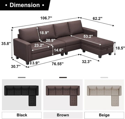 Belffin Faux Leather Convertible Sectional Sofa Couch L Shaped Couch Sofa With Reversible Chaise Leather Corner Sectional 4