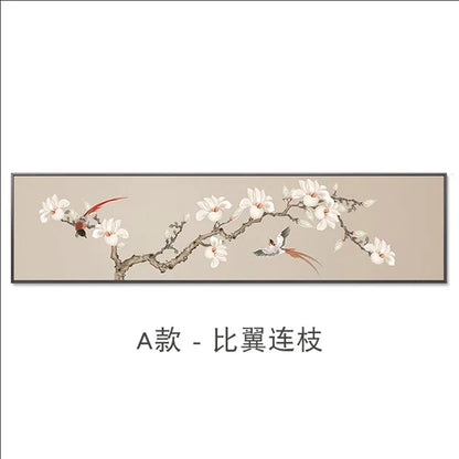 New Chinese Zen Flower and Bird Bedhead Painting Living Room Decoration Painting Sofa Background Wall Mural Painting Home Decor