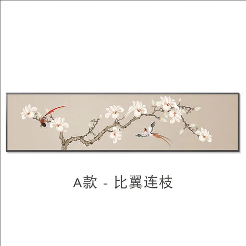 New Chinese Zen Flower and Bird Bedhead Painting Living Room Decoration Painting Sofa Background Wall Mural Painting Home Decor
