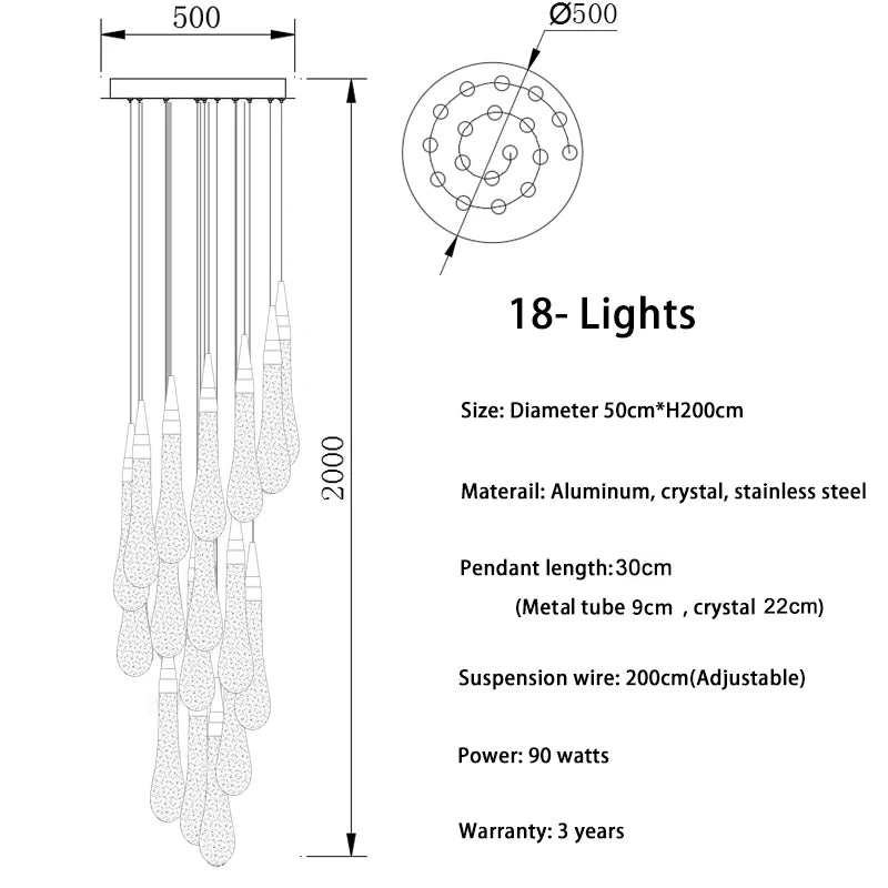 Modern crystal light chandelier for staircase large gold drop design led cristal lamp long villa lobby hanging lighting fixture