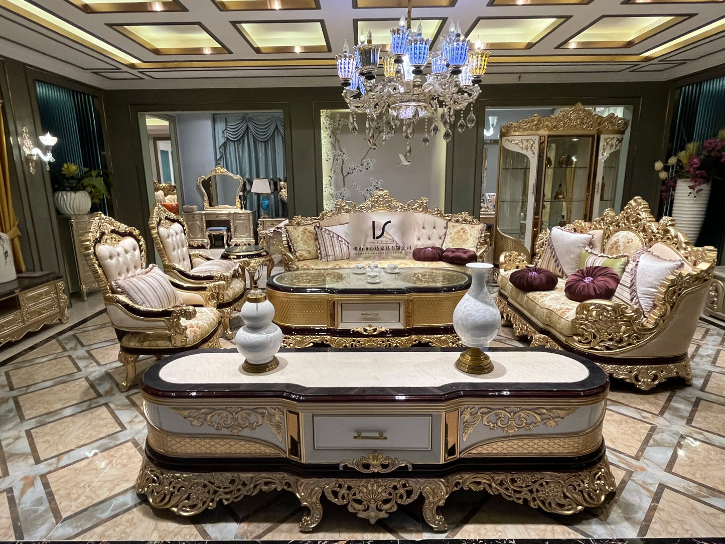 Solid wood carved fabric sofa classic Turkish furniture living room sofa