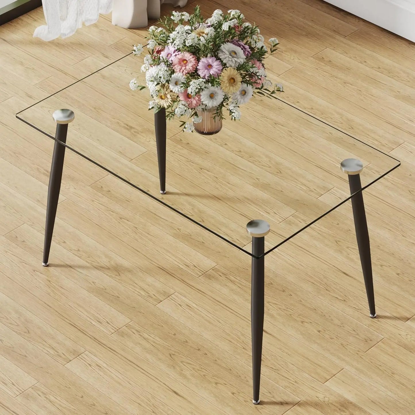 Glass Dining Table Set for 4,5 Piece Dining Table and Chairs Set，Modern Kitchen Dining Room Table with 4 Black PU Leather