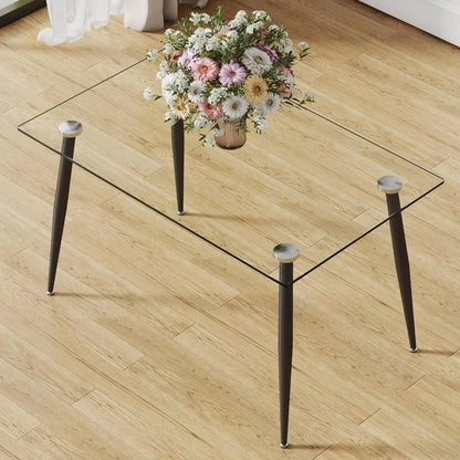 Glass Dining Table Set for 4,5 Piece Dining Table and Chairs Set，Modern Kitchen Dining Room Table with 4 Black PU Leather