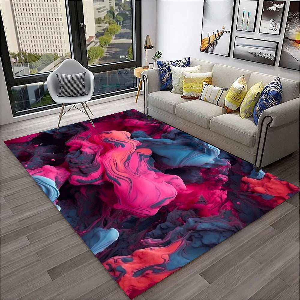 HD Colour Fluid Irregular Illusion Marble 3D Carpet Rug for Home Living Room Sofa Doormat Decor,kids Area Rug Non-slip Floor Mat