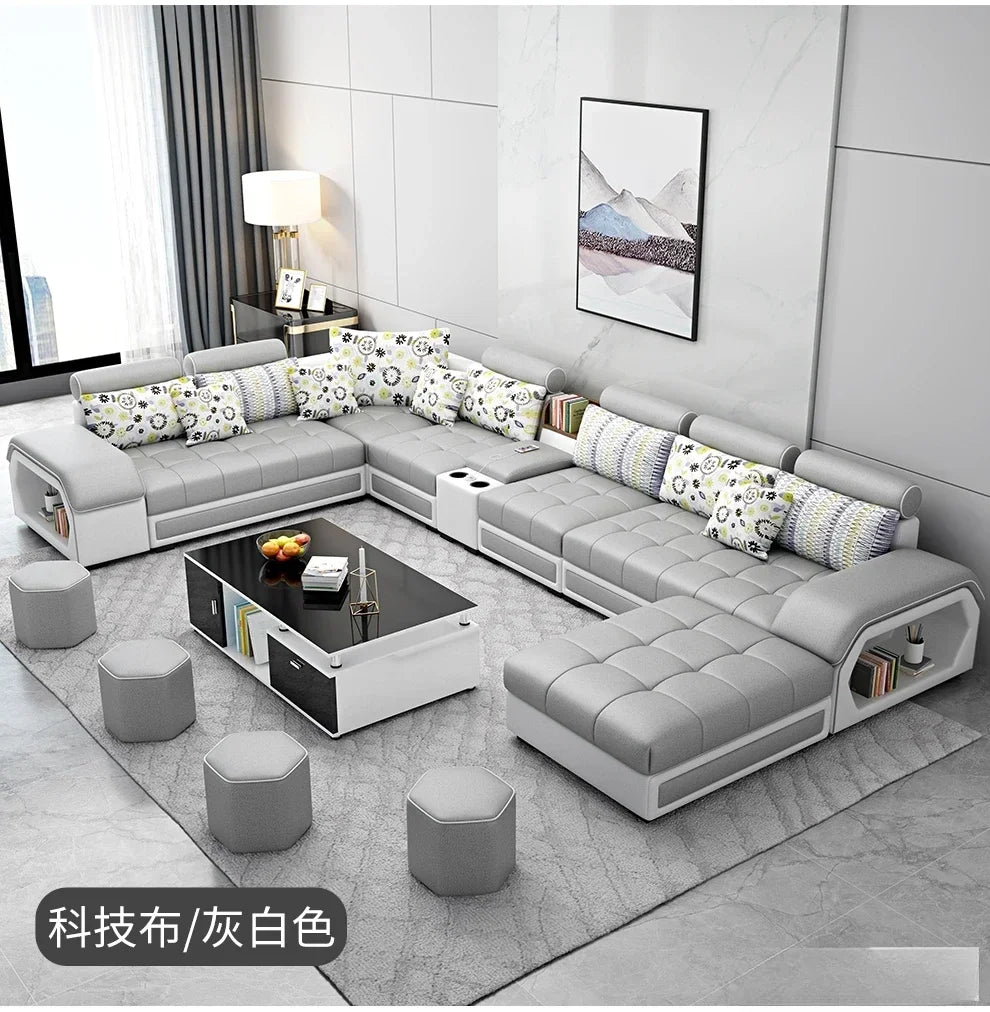 Linlamim Fabric Sofa Set Furniture Living Room Sofa Set With USB And Stools