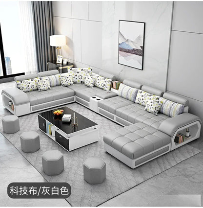 Linlamim Fabric Sofa Set Furniture Living Room Sofa Set With USB And Stools