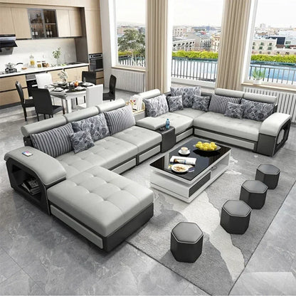 Linlamim Fabric Sofa Set Furniture Living Room Sofa Set With USB And Stools