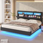 Queen Floating Frame RGB LED Lights ,USB-C/A Power Combo,Linen Upholstered Platform Bed with Storage Headboard