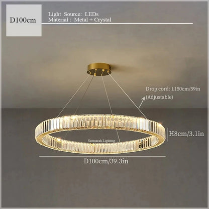 2024 Led Luxury Crystal Ceiling Pendant Lamp Living Room Bedroom Hanging Chandelier Bar Dining Table Light for Room Decor Lustre