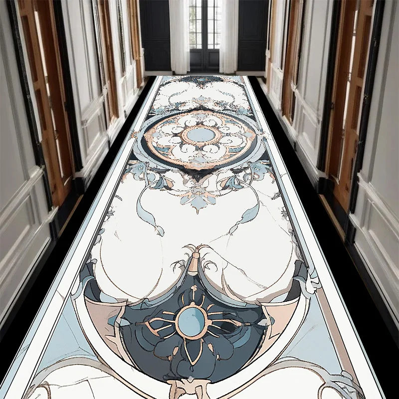 Luxury Black Golden Long Corridor Carpet Hall Runner Decor Non-slip Washable Stairway Rugs European Aisle Floor Mat Customizable
