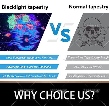 Blacklight Mushroom Tapestry UV Reactive Hippie Skull Tapestries Wall Hanging Eyes Forest Tapestry Glow In The Dark Posters