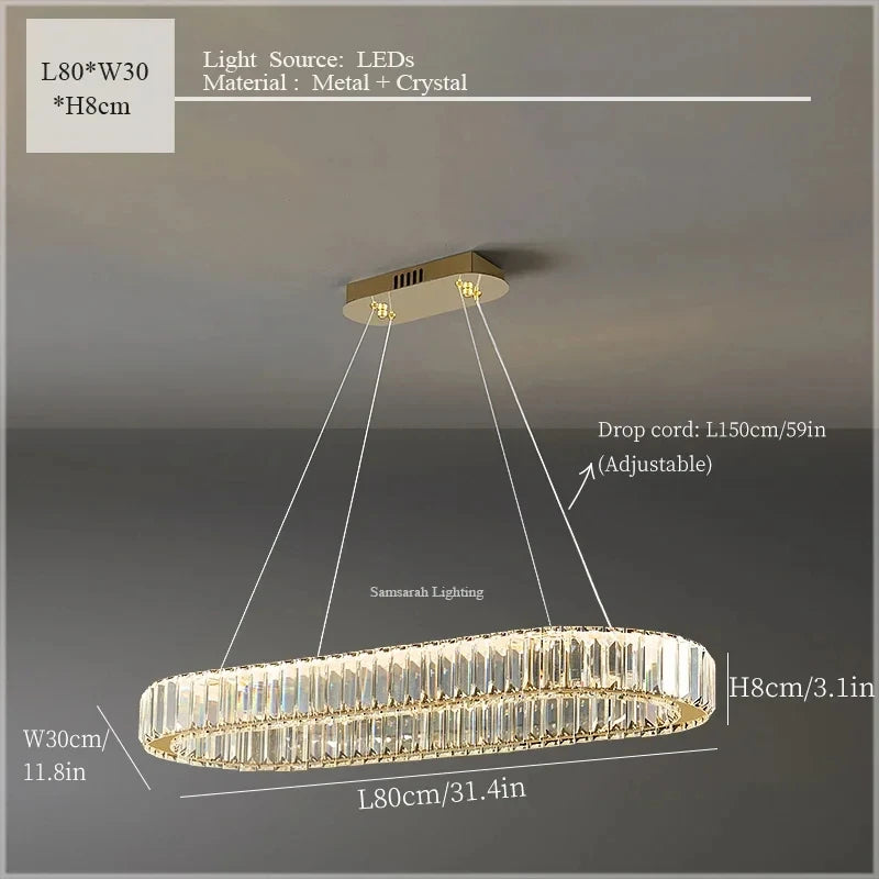 2024 Led Luxury Crystal Ceiling Pendant Lamp Living Room Bedroom Hanging Chandelier Bar Dining Table Light for Room Decor Lustre