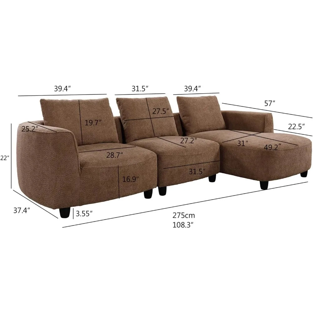 135"Curved Sectional Sofa,Modern Boucle Fabric Upholstered Modular Couch Oversized 6-Seat Sofa for Living Room,Bedroom,Apartment