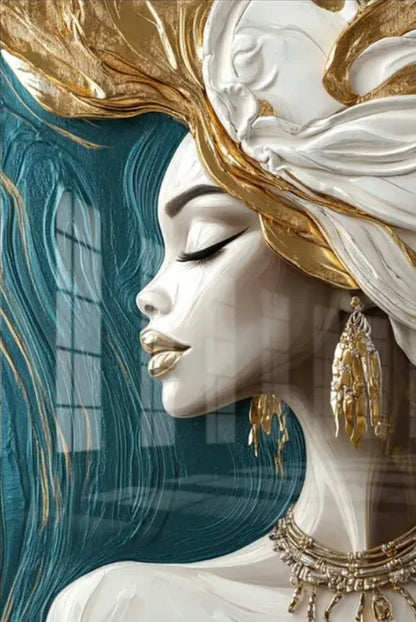 Elegant African Black Woman Wall Art Posters Print Luxury Gold Lip Gloss Gold Foil Turban Canvas Painting Living Room Home Decor