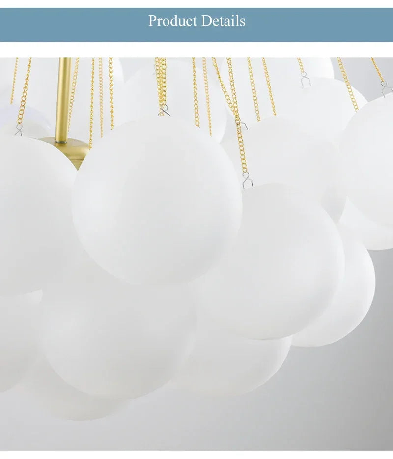 Nordic Bubble Glass Chandelier for Living Dining Table Room Decoration Frosted Glass Gold Black LED Ceiling Pendant Light