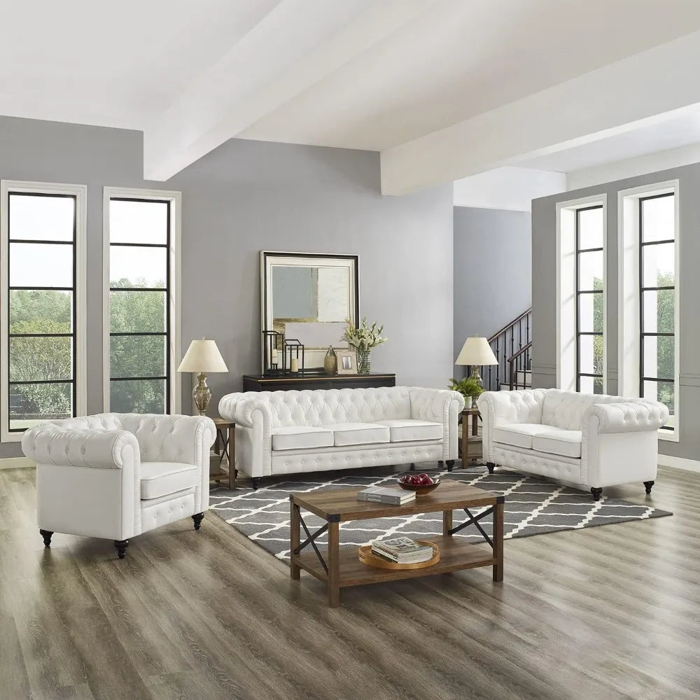 Chesterfield Sofa Set Living Room Chair Juegos Leather Couch Sofa Chair for Bedroom Modern Chesterfield Tufted Leather Chair