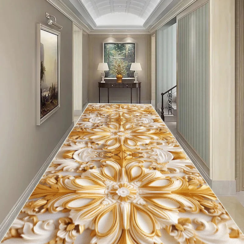 Luxury Long Corridor Carpet Non-slip Stairway Rug European Style Stairs Hallway Carpet Washable Runner Customizable Aisle Rug