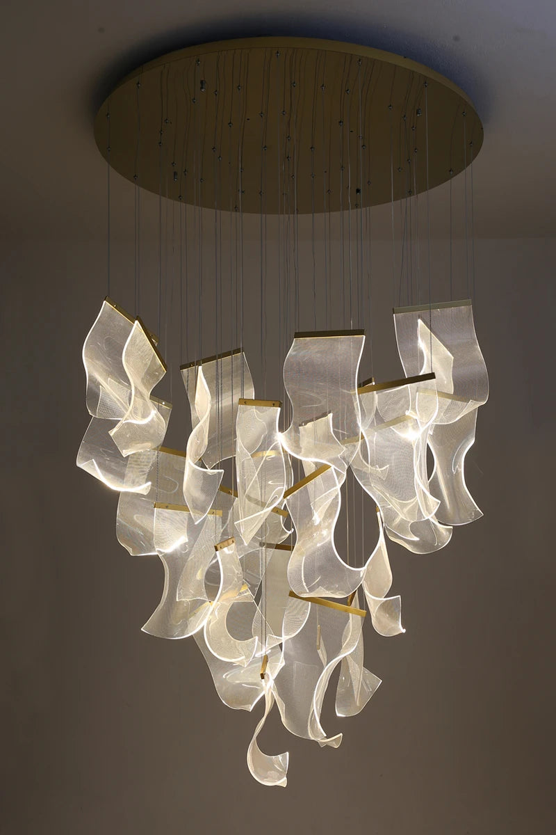 Light Guide LED Modern Chandelier living room decor lighting Duplex Rotating Stairs Pendant Lamp Dining room Hanging Lights