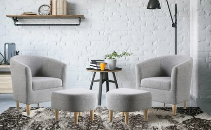 Accent Chair, Sherpa Chair White Fluffy Chair Teddy Barrel Chair with Ottoman Comfy ArmChair Footrest Set