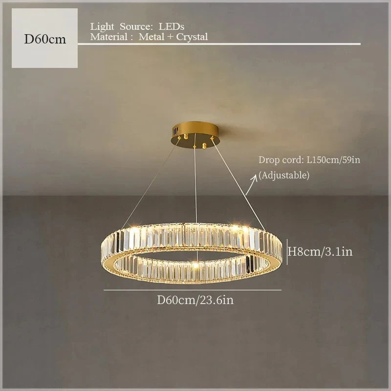 2024 Led Luxury Crystal Ceiling Pendant Lamp Living Room Bedroom Hanging Chandelier Bar Dining Table Light for Room Decor Lustre