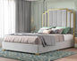 bedstead King Size and 65" Headboard, Upholstered Bed with Golden Plating Trim, Platform Bed No Box Spring Needed,bedstead