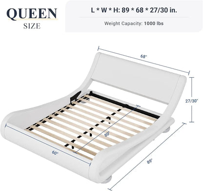 Upholstered Platform Bed Frame with Ergonomic & Adjustable Headboard, Modern Low Profile Sleigh Design