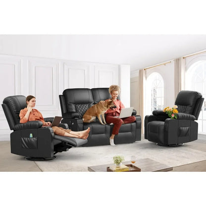 Loveseat Recliner Sofa Set 2+1+1 Pieces in Living Room, Reclining Loveseat Leather, 2 Recliner Chairs Sofa Seat