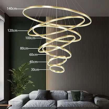 Modern LED pendant lights suitable for bedrooms, living rooms, and dining rooms. Circular ceiling chandelier, home lighting.
