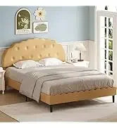 King and Headboard,Boucle Upholstered Platform Bed Frame,Modern Style,Soft Rounded Corners,No Box Spring Required,Easy