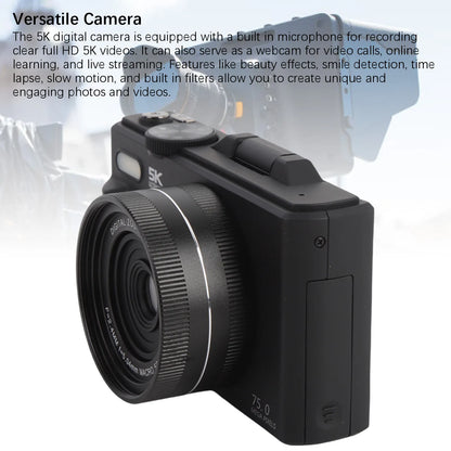 Camera with Flash 18XAF Autofocus Compact High Definition 5K Digital Camera Portable 3 Inch  Screen for Video