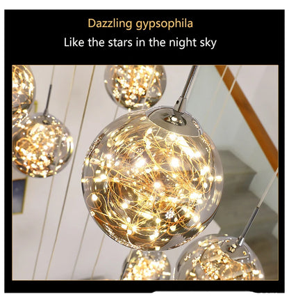 Modern Led Chandelier Glass Ball Dimmable for Staircase Living Room Pendant Lamps Home Decor Lighting Suspension Design Lusters