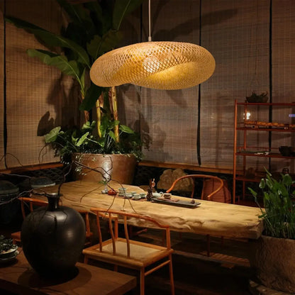 HandMade Vintage Bamboo Weaving LED Pendant Light Home Hanging Chandelier Lighting Living Room Kitchen Rattan Woven  Lamp