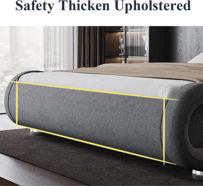 Upholstered Platform Bed Frame with Ergonomic & Adjustable Headboard, Modern Low Profile Sleigh Design