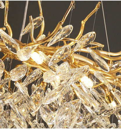 Dining Room Chandelier Long Shaped Dining Room Circular Branch Simple French Luxury Villa Living Room Crystal Lighting Fixtures