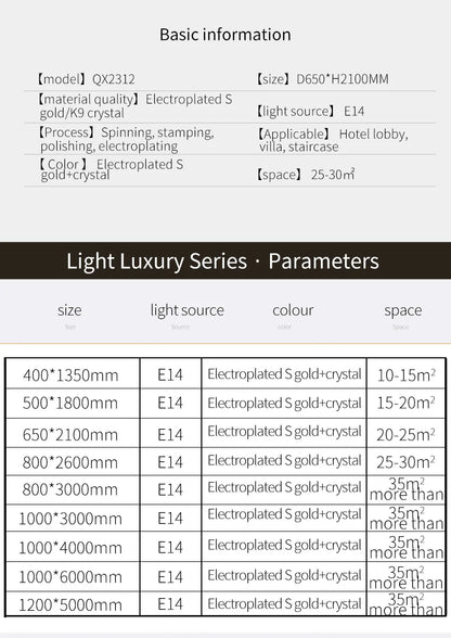 Post-Modern Duplex Villa Hall Crystal Chandelier Simple Light Luxury Jump Floor Floor Rotating Hollow Long Strip Crystal Chandel