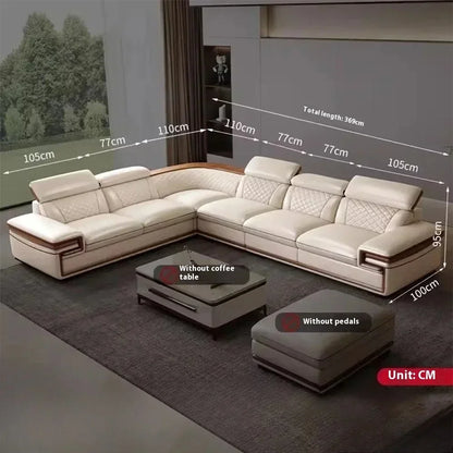 MINGDIBAO Premium Italian Genuine Leather Sofa Set for Living Room with Adjustable Headrests, Bluetooth Speaker, Wireless Charge