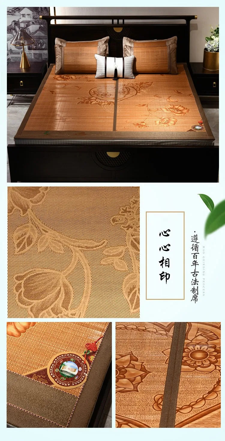 Summer carbonized bamboo mat dormitory cool mattress double-sided foldable straw mat cool mat bamboo and wood grain mat
