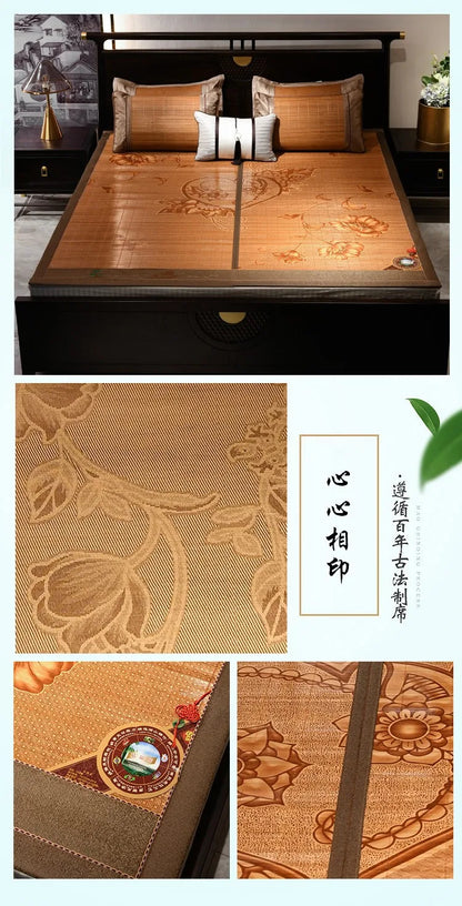 Summer carbonized bamboo mat dormitory cool mattress double-sided foldable straw mat cool mat bamboo and wood grain mat