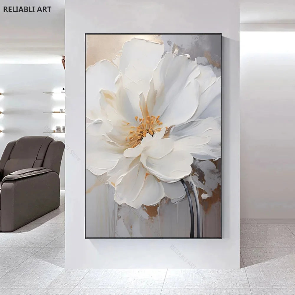 Blooming White Flowers On Canvas, Poster,Print Painting Abstract  Wall Art Picture For Nordic Living Room Decor Cuadros Unframed