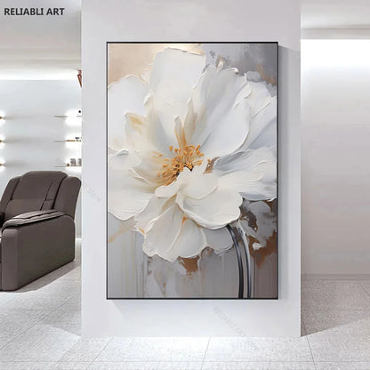 Blooming White Flowers On Canvas, Poster,Print Painting Abstract  Wall Art Picture For Nordic Living Room Decor Cuadros Unframed