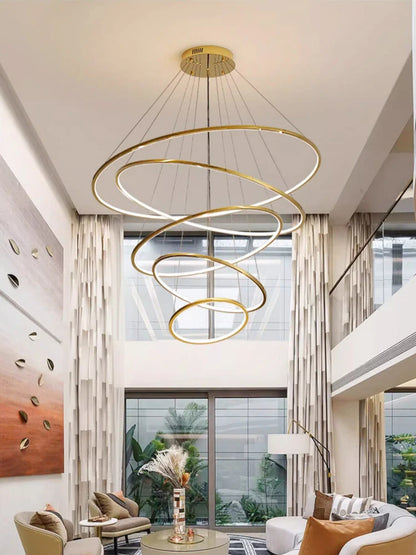 Ring lamp LED chandelier dining room bedroom duplex floor living room large chandelier staircase loft stainless steel chandelier