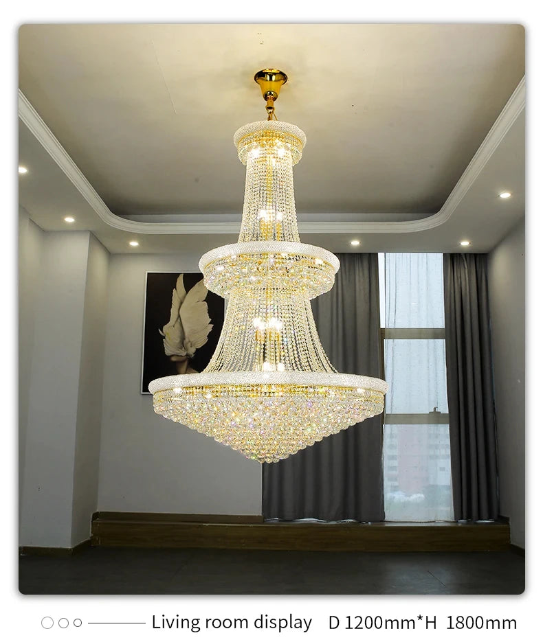 Luxury Living Room Crystal Chandelier Staircase European-Style Large Chrome Chandelier Hotel Lobby Villa High Ceiling Lighting