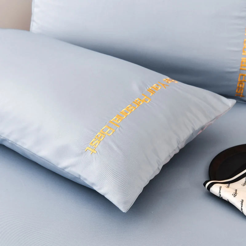 3PCS Solid Color Flat Sheet With English Embroidery Pillowcases Soft & Breathable Bed Sheet Hotel Quality Microfiber Bed Cover