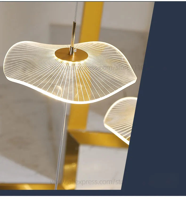 Led Staircase Pendant Lamp Modern Circular Lotus Leaf Living Room Chandelier Designer Villa Style Large Penthouse Chandelier