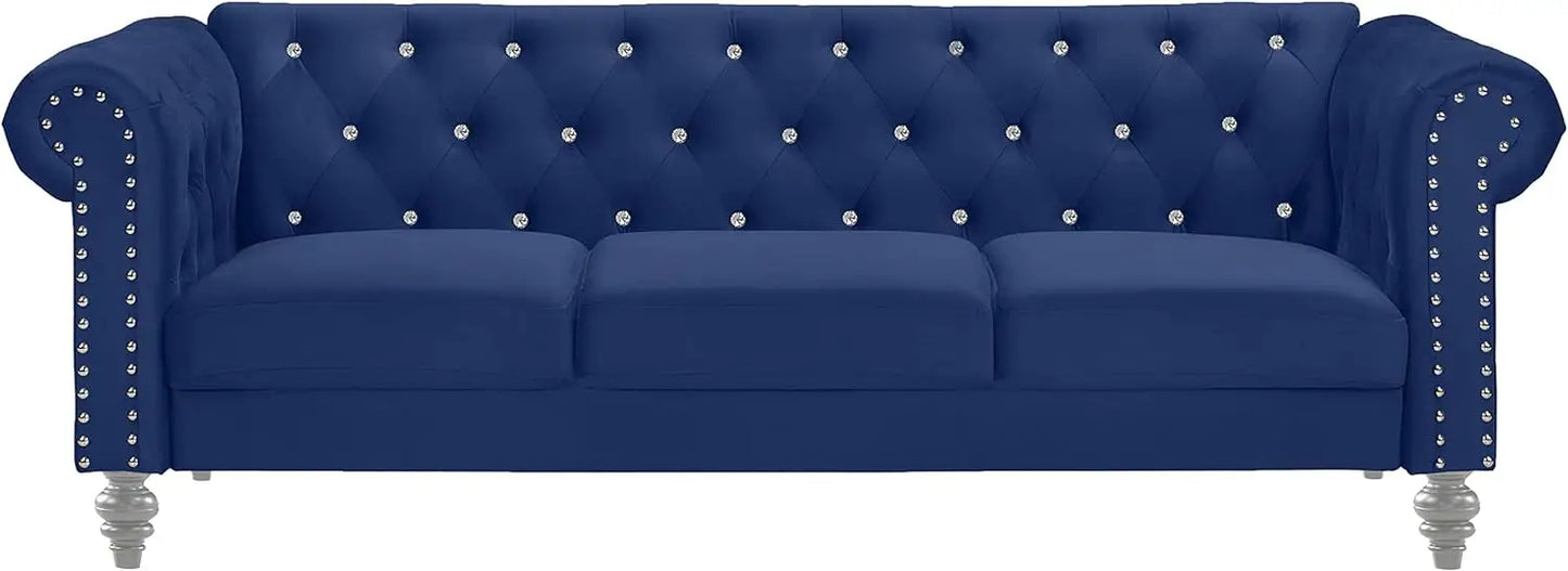 living room sofas Glam Emma Velvet Three Seater Chesterfield Style Sofa for Small Spaces with Crystal Button Tufts sofas