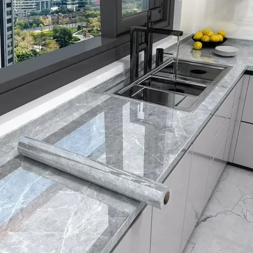 80cm Width Oil Proof Wall Stickers Waterproof Foil Wallpaper Marble Self Adhesive Mould Proof Sticker for Kitchen Bathroom Decor