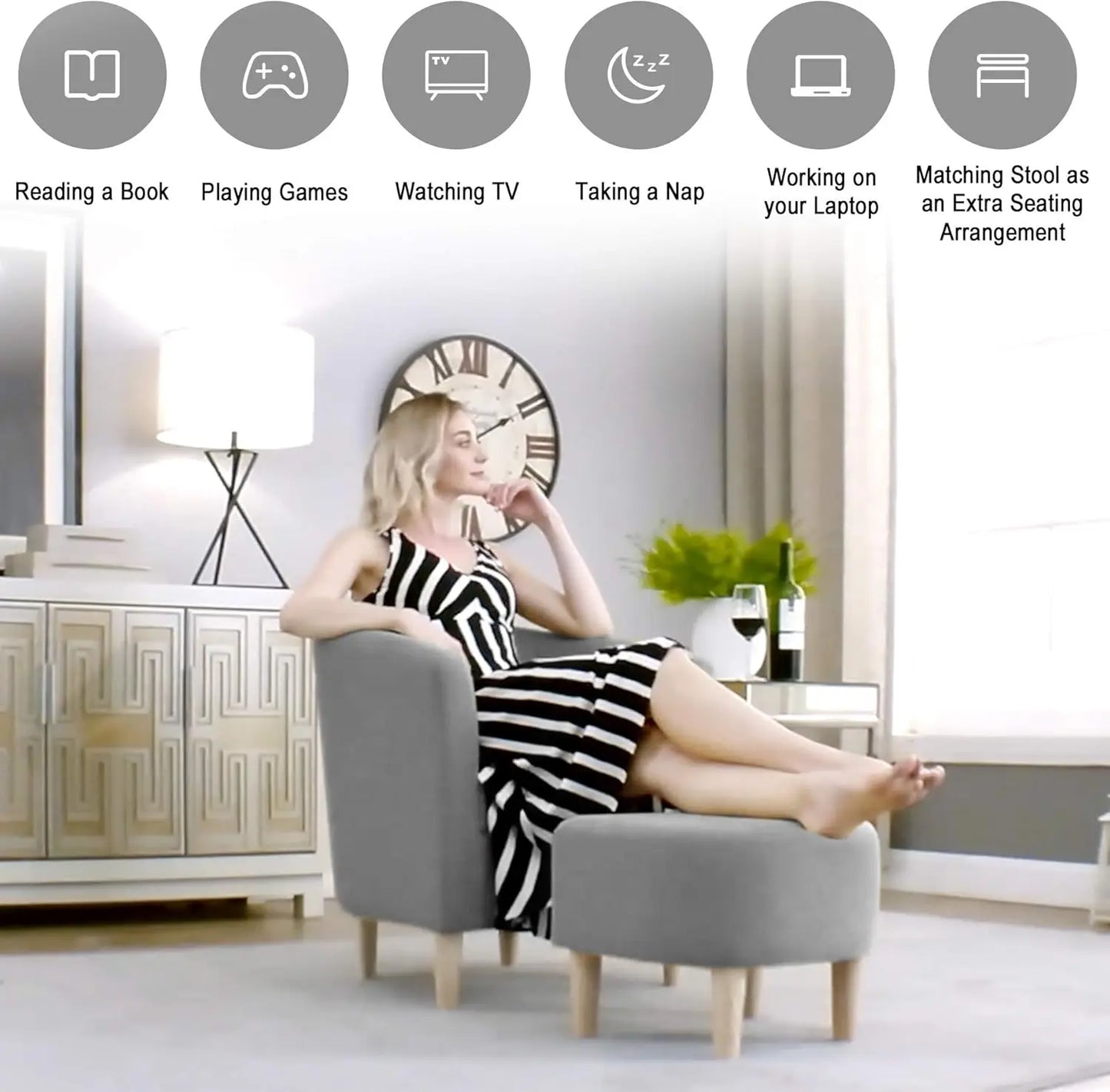 Accent Chair, Sherpa Chair White Fluffy Chair Teddy Barrel Chair with Ottoman Comfy ArmChair Footrest Set
