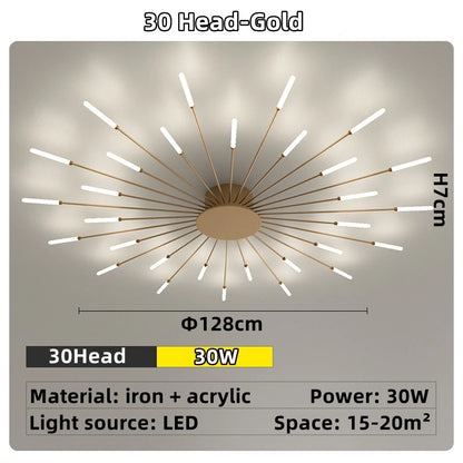 Led Firework Chandelier Dimmable For Living Room Bedroom Milk Yellow Ceiling Chandelier Dining Room LED Ceiling Lamp With Remote
